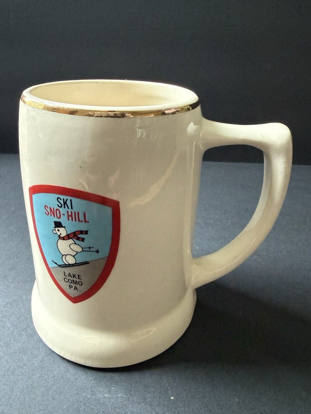 Vintage Ski Sno- Hill Lake Cuomo P.A. Mug TJ Pottery Skiing Winter Coffee Tea